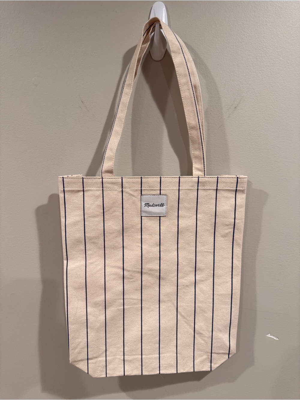 Striped Madewell Canvas Tote Bag in Cream with Navy Pinstripes